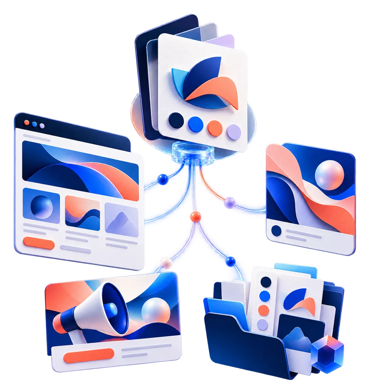 One visual identity connected to website, social, campaign and handoff touchpoints